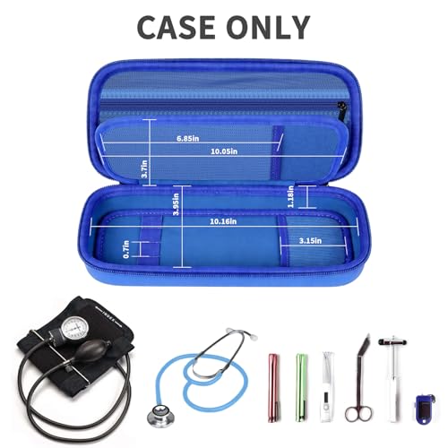 Image of Large Stethoscope Case for 3M Littmann Classic III and BP Cuff-Blue | Also Fits Paramed, for FriCARE and for Scienlodic; Layered Pockets Organize Medical Tools, Blue, Case Only