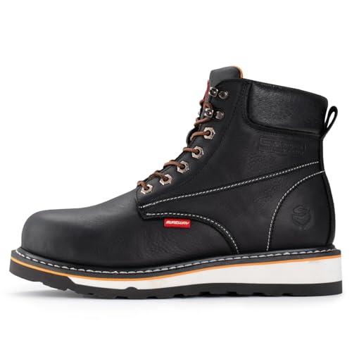 SUREWAY 6 in Mens Heavy Duty Soft/Steel Toe Work Boots for Men,Goodyear Welted,Full Grain Leather,Slip Resistant,EH Safety Industrial Construction Boot,Steel Toe Black White,Size 112