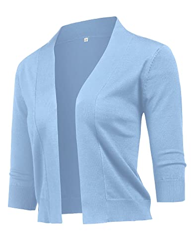 Image of URRU Women's Classic 3 /4 Sleeve Open Front Cropped Cardigan Sweater Lightweight Knit Short Shrugs