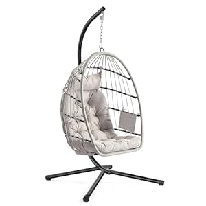 SONGMICS Hängesessel mit Gestell, Hängeschaukel Outdoor, Korbsessel, Korb klappbar und abnehmbar, Hängestuhl höhenverstellbar, Seitentasche, Kissen, Wohnzimmer Garten Balkon, weiß GDC050WZ01