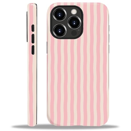 ilikediy for iPhone 14 Pro Max Case,HL2 Pink Stripes Hybrid 2 Layer Hard Shell Silicone Protective Pattern Design Case