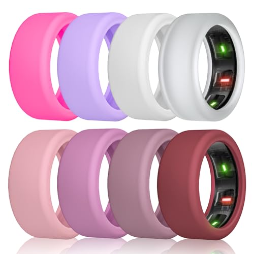 NewJourney 8 Pack Cover Compatible with Oura Ring Gen 4/3, UltraHuman Ring AIR, Anti Scratch Elastic Silicone Protector for Working Out (S, HotPink/Violet/White/Clear/Pink/Purple/Raisin/Red)