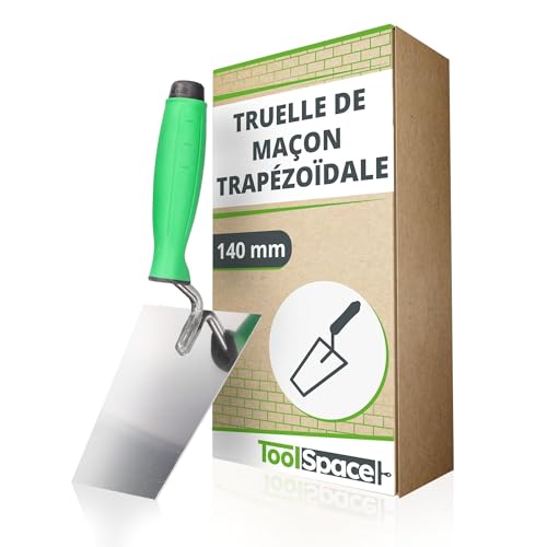 ToolSpace | Truelle à Pointe trapézoïdale | Spatule de Plâtrier | Truelle Lissage | Inoxydable Truelle de Maçon avec poignée Caoutchoutée | 140mm | Outil Précis l'application Mortier | Made in EU