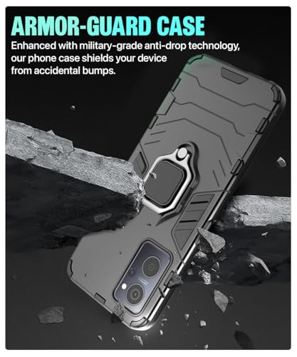 Image of WOW IMAGINE Shock Proof Back Case Mobile Cover for Realme 9I 4G | Back Cover Case (Tough Armor | Hybrid PC + TPU | Ring Holder & in-Built Kickstand | Black)