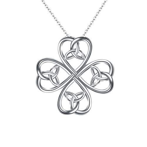 EVER FAITH 925 Sterling Silver Classic Love Celtic Four Leaf Clover Pendant Necklace for Women Bride