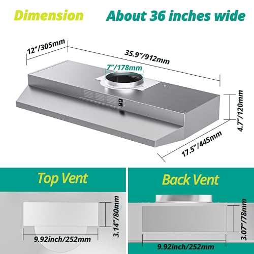 image for FIREGAS Range Hood 36 inch Under Cabinet, Ducted/Ductless Convertible 