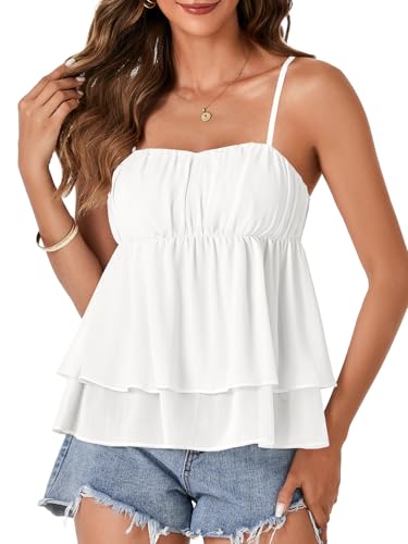 Rooscier Women's Spaghetti Straps Babydoll Peplum Strappy Cute Cami Tank Tops2