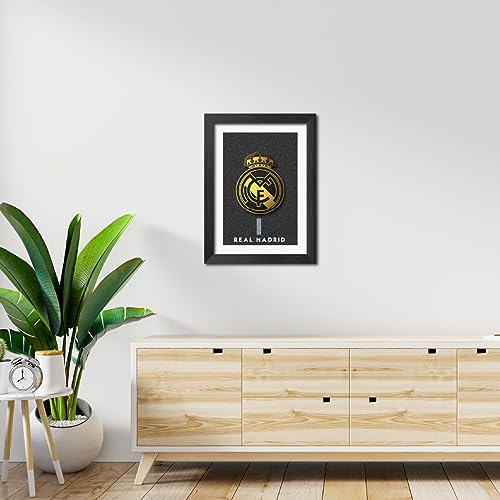 Image of TenorArts Real Madrid Poster 3D Golden Leather Textured Logo Laminated Photo Frame Painting with Matt Finish Black Textures(12 inches x 9inches)
