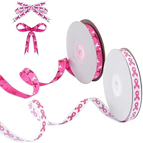 2 Rolls Grosgrain Pink Printed Ribbon,50 Yards Breast Cancer Awareness Ribbon for Cancer Awareness Party Wrapping Wreath Bows Crafts Decor Cover