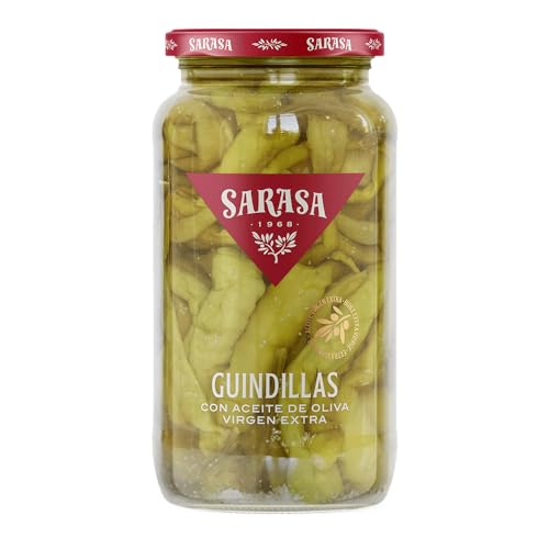 GUINDILLAS CON ACEITE DE OLIVA VIRGEN SARASA (1 BOTE, (PESO NETO 800g (PESO ESCURRIDO 400g))
