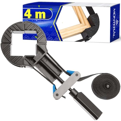 Sangle Serre Joint avec Ruban en Nylon de 4 m - Presse a Cadre avec 4 Pièces de Renforts D'angle - Garantie de 10 Ans - MONTERAL