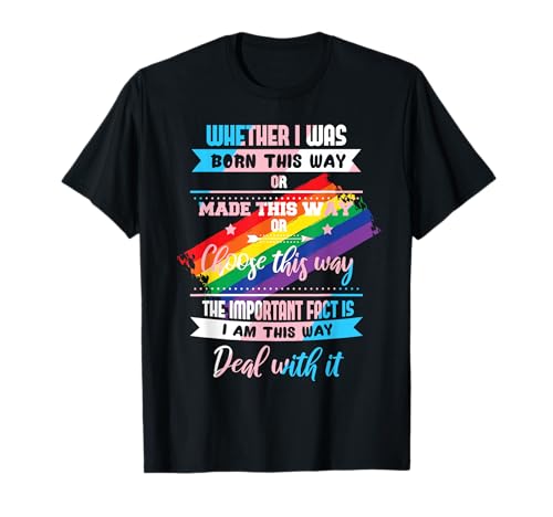 LGBTQ Born This Way Transgender Pride T-Shirt - Unisex, Klein, Multicolored, Kurzarm, V-Ausschnitt, Rainbow & Flag Design, CSD & Casual Events, LGBTQ+ Erwachsene, Polyester 100%