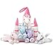 Plush Unicorn Castle with Animals - Five (5) Stuffed Animal Unicorns in Play Carrying Castle Case - White