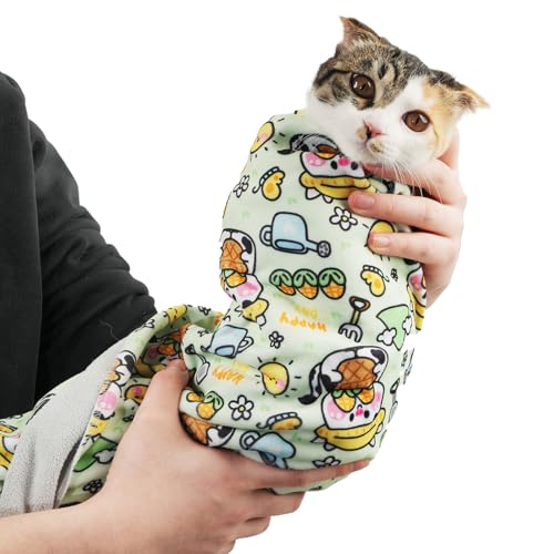 Image of 35.5 inch Extra Large Cat Grooming Wrap - Anti-Escape Cat Wrap for Cutting Nails, Brushing & Medication - Soft, Comfortable, Reusable, Self-Adhering, Holds Cats Up to 22lbs (Cow Corn)