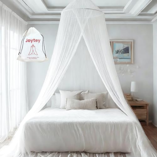 Joytey Mosquito Net for Bed, Travel Foldable Mosquito Net, Bed Frame Draperies, Fly Mosquito Protection, Mesh Bed canopy Net for Single, Double and King Size, with Drawstring Pouch, One Opening, White