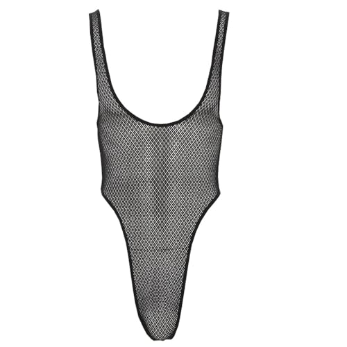 Men's Sheer Deep Round Bodysuit High Cut Sissy Leotard Sleeveless Crossdress Club Party Tank Tops