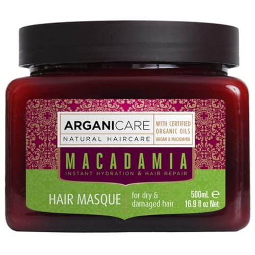ARGANICARE - Masque Hydratant Cheveux à l'Huile de Macadamia - Soin Cheveux Secs et Abîmés - Pot 500 ml