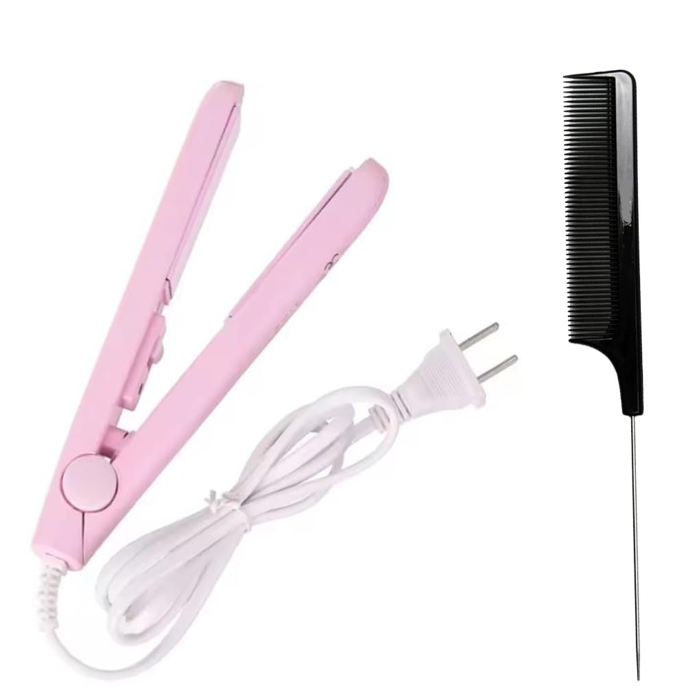 Flat Iron Hair Straightener, Hair Straightener Hair Curler 2 in 1 Mini Flat Iron for Short Long Hair Ceramic Tourmaline Plate Flat Iron Heating Curler Hair Straightening & Curling Iron with 1 Tail Comb-image-28
