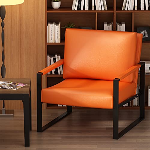 Recaceik Mid-Century Modern Accent Armchair, Pu Leather Single Sofa, Lounge Living Room Chair With Arm For Home Furniture, Orange #TOP1