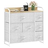 DWVO Kommode mit 7 Schubladen, langlebiger Stoff, Robustes Metallgestell, modern und funktional, ideal für Schlafzimmer, Wohnzimmer, Flur, Kinderzimmer, Hellgrau