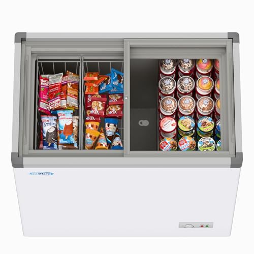 Image of KoolMore 33 in. Flat‑Top Ice Cream Display Freezer, 7 Cu. Ft. Commercial Chest Freezer with Sliding Glass Doors, ETL Listed in White