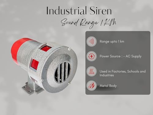 DeHMY AC 220V Industrial Electronic Wind Screw Motor High Decibel Mini Siren Fire Alarm (Silver) (1 Km)