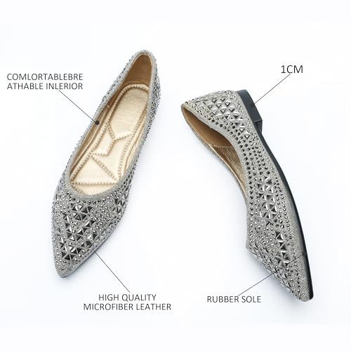 Flats Shoes Women Rhinestone Pointed Head Flats Comfortable Soft Memory Foam Insole Flat Shoes3