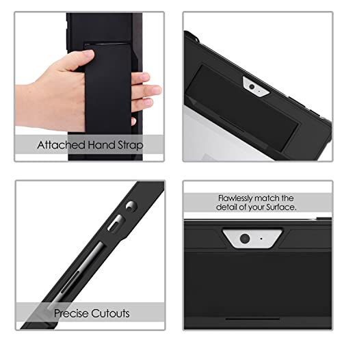 Moko Case Fit Microsoft Surface Go 3 (2021)/ Surface Go 2 2020 / Surface Go 2018, All-In-One Protective Cover Case With Pen Holder Hand Strap, Compatible With Type Cover Keyboard - Black #TOP7