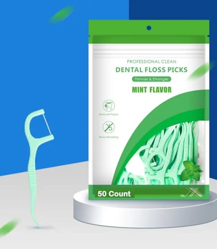 Image of friederich Fresh Mint Dental Floss Picks | Dentist Designed & most convenient teeth Flosser for fresh Breath & complete oral plaque removal (Fresh Mint)