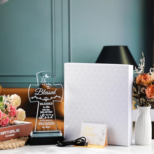 Image of Qianwei Crystal Cross Blessed Inspirational Gift for Women - Religious Catholic Baptism Communion Confirmation Gift - Colorless - Tabletop Decor