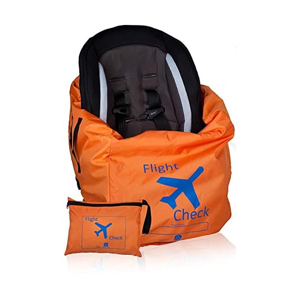 Car Seat Travel Bag and Carrier for Gate Check with Travel Pouch Bright Orange with Blue