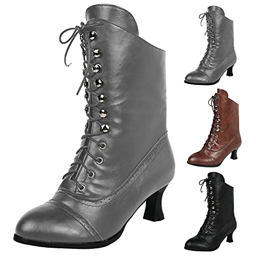 Victorian Boots for Women Vintage Boots Renaissance Mid Calf Boots Halloween Costume Lace Up Low Heel Goth Boots4