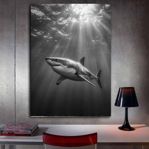 Décoration Murale Amusante Requin Blanc Toile Océan 60x90