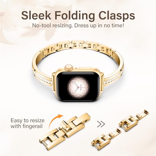 Image of Missair Bands Compatible with Apple Watch Band 38mm 40mm 41mm 42mm 44mm 45mm 46mm 49mm for Women, Slim Metal Dressy Jewelry Bracelet with Bling Diamond for iWatch Series 11 10 9 8 7 6 5 4 3 SE Ultra