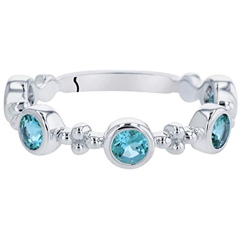 Peora London Blue Topaz 5-Stone Tiara Stackable Ring Band For Women 925 Sterling Silver, Natural Gemstone Birthstone, 0.75 Carat Total Round Shape, Size 8 #TOP2