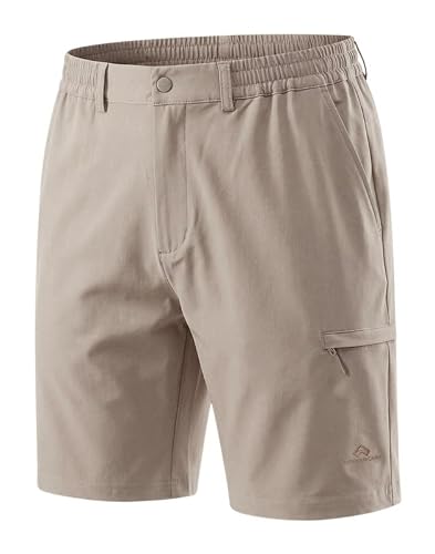 Pioneer Camp Short pour homme, fonctionnel, résistant, imperméable, avec taille élastique confortable et poche latérale zippée pour les loisirs, la nature, kaki, L