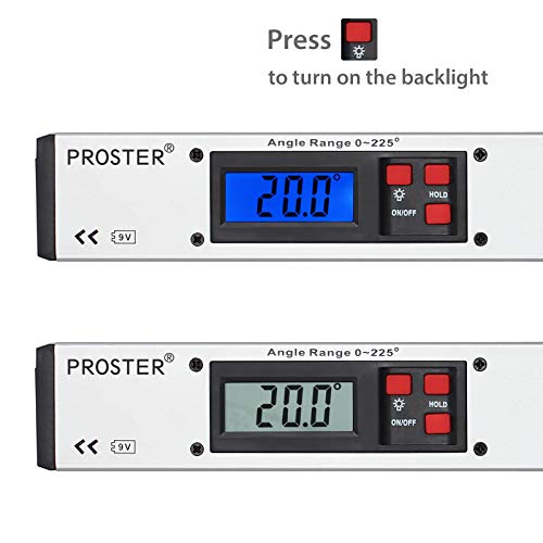 Proster 0-225° Digital Angle Finder Lcd Protractor Angle Gauges Spirit Level 400Mm/16 Inch Vertical Horizontal Dual Spirit Level For Carpenter Woodworking Home Decoration #TOP2