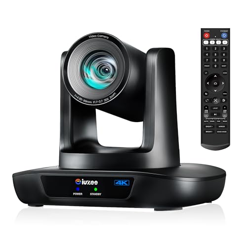 iuZee 4K UHD PTZ Camera AI-Auto Tracking, 20X Optical Zoom, USB3.0/HDMI/LAN PoE, IP Live Streaming, PTZ Conference Room Camera for Church Services Education Conference Events, Work with YouTube OBS