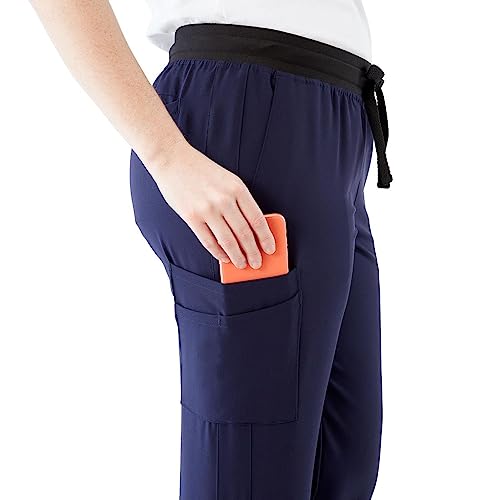 Image of AVE. Women's Varick Six Pocket Midrise Straight Leg Scrub Pant in Navy, XL Petite