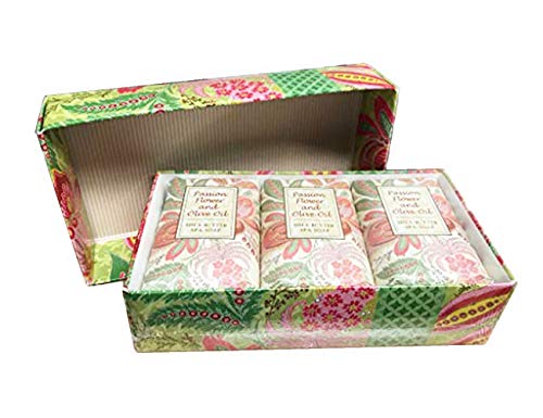 Greenwich Bay Triple Milled Soap Gift Set with Shea Butter and Cocoa Butter - Set of Three Soap Bars 4.3 Oz. Ea. Individually Wrapped in Beautiful Gift Box Collection (Passion Flower)