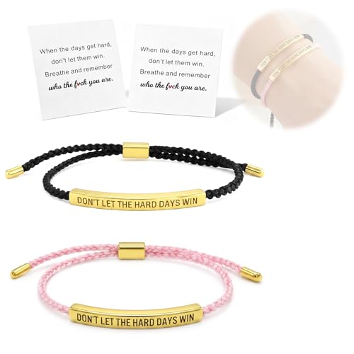 Hounyou 2 Pcs Dont Let the Hard Days Win Bracelet Strength Bracelet & Inspirational Cards for Family Friends