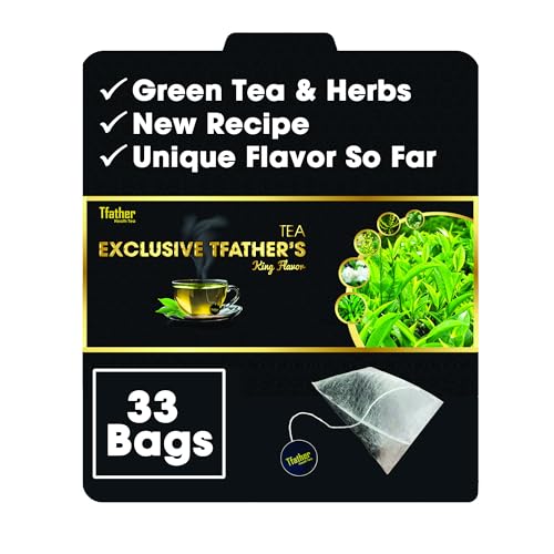 TFATHER – Green Tea Herbs, 33 Exclusive Tfather's Tea Bags with Dipping String – Flavor Chain of Green Tea, Jasmine, Pandanus & Herbs – Low Caffeine, Unique & Incredible Flavor