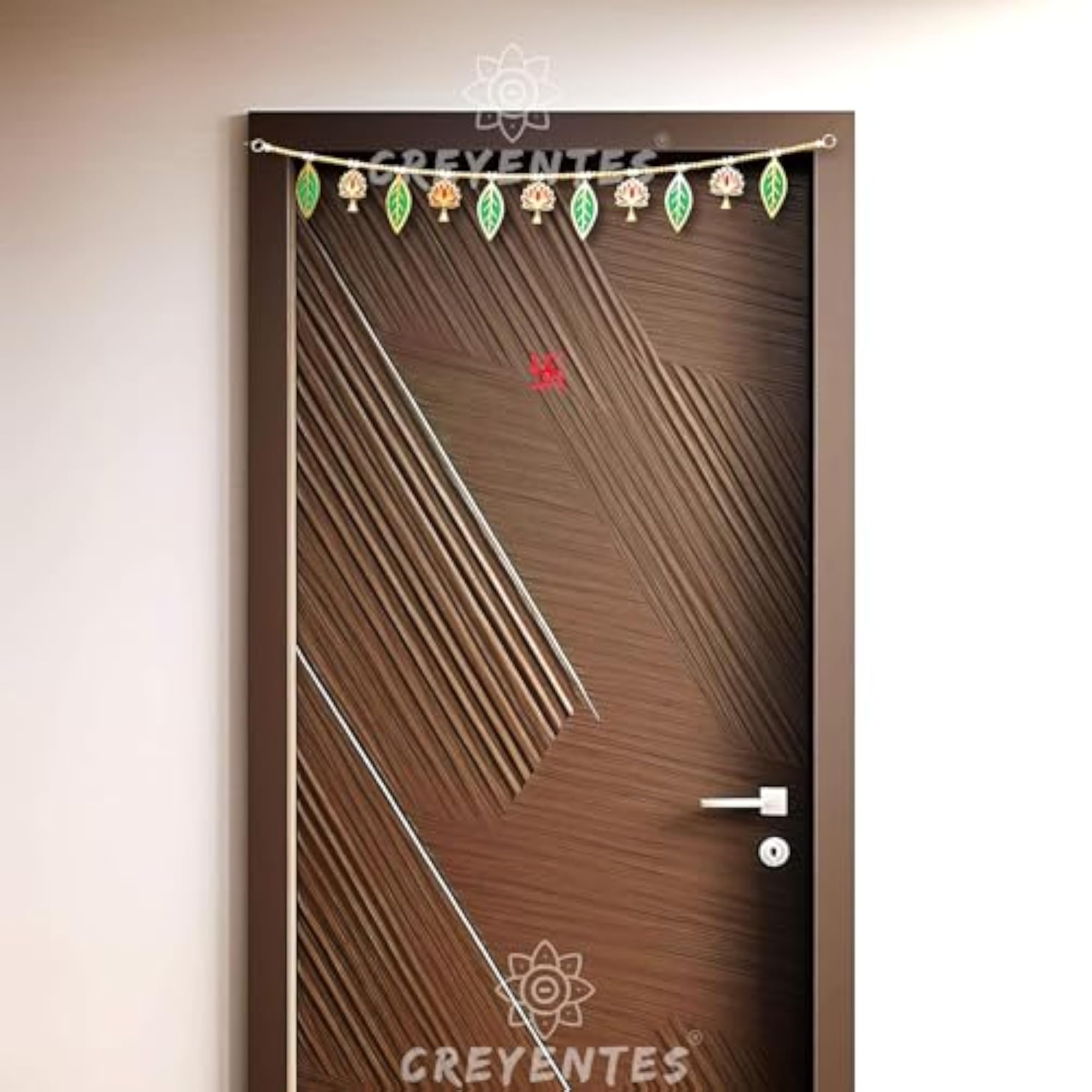 Handmade Pink Lotus Mango Leaf Toran with Side Hangings