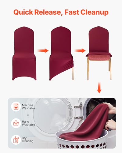 Image of VEVOR Chair Covers, Polyester Spandex Chair Cover, Stretch Slipcovers for Wedding Party Dining Banquet Flat-Front Chair Covers (Burgundy-a, 50PCS)