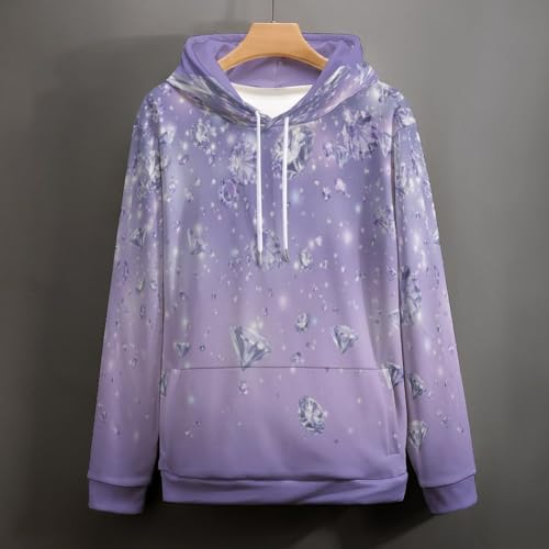 Sweat à capuche homme violet imprimé diamants ciel étoilé décontracté