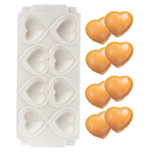Mini 2" Heart Ravioli Molds- Homemade Filled Pasta Maker- 2 Piece Tray & Press makes 8 Raviolis at a Time, Easy to Use & Clean Set- Date Night Dinner Party, Italian Pasta Cooking Gift for Her Him