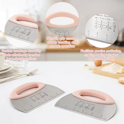 SITAKEGS Teigschneider, 4 Pack Teigschaber mit ausgehöhlter Edelstahl-Messskala, Teigschaber Lebensmittelzange Ölpinsel-Set, Arbeitstischschaber Küchenhelfer für Pizza, Kuchen, Brot, Gebäck, Torten