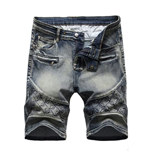 Wpyyi Summer Men's Denim Short Jeans Casual Slim Fit Thin Cotton Embroidered Shorts Clothes (Color : A, Size : 31 Code) #TOP17