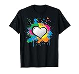 Unique Love Heart Multi Color Paint Splash Splatter T-Shirt