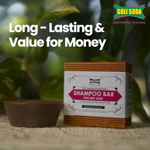 Goli Soda All Natural Probiotics Shampoo Bar for Dry Hair – A Mild Everyday Shampoo for Frizzy and Dry Hair with Natural & Sulphate-Free Ingredients for Deep Moisturization.
